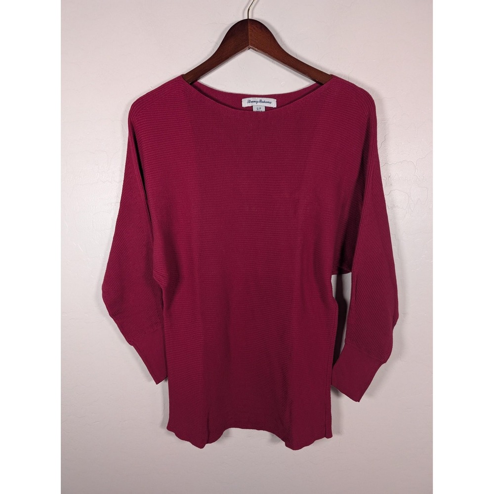 Tommy Bahama Sweater Womens Small Burgundy Boat Neck‎ Dolman Ribbed Pullover